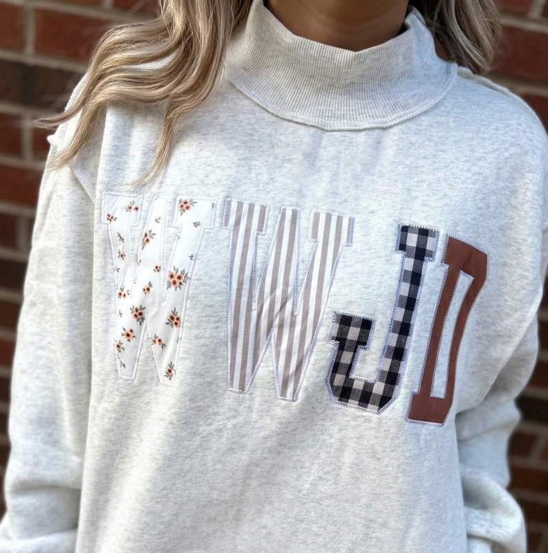 WWJD Patchwork Mock Neck