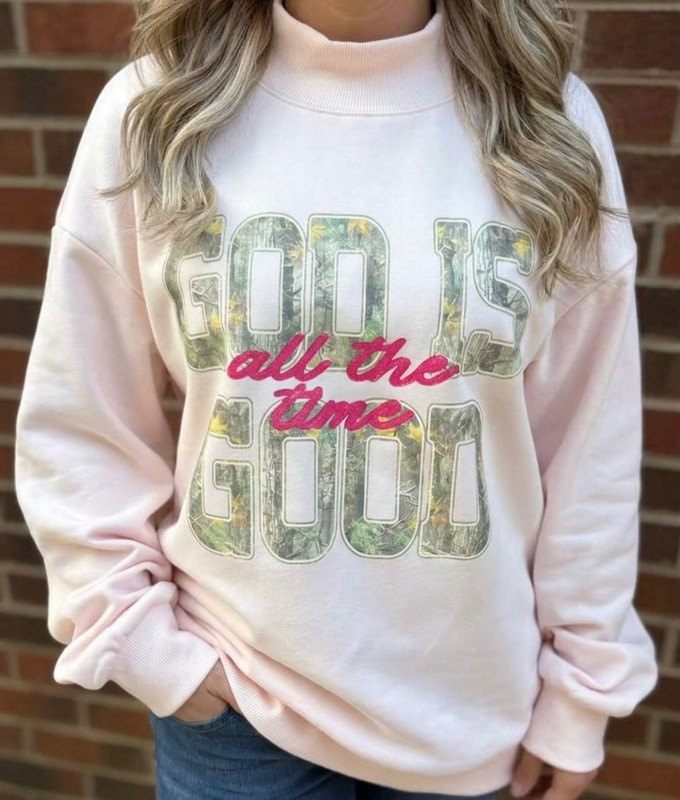 God Is Good Camo Mock Neck Sweatshirt