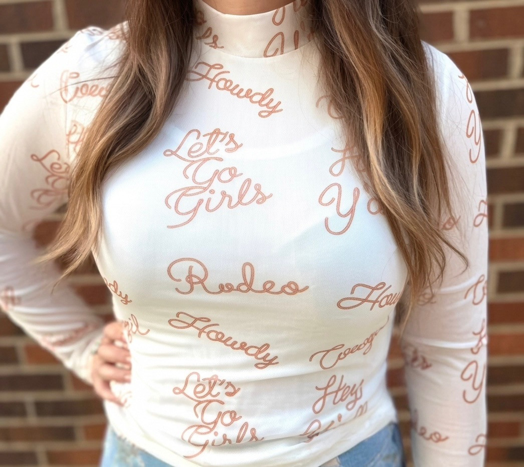 Lets Go Girls Mesh Mock Neck Long Sleeve